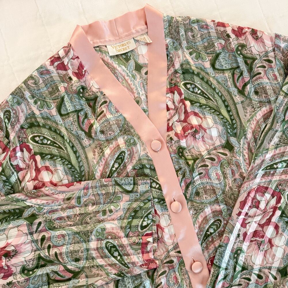 Victoria's Secret | Vintage Gold Label Pink Floral‎ Button Up Pajama Top SMALL